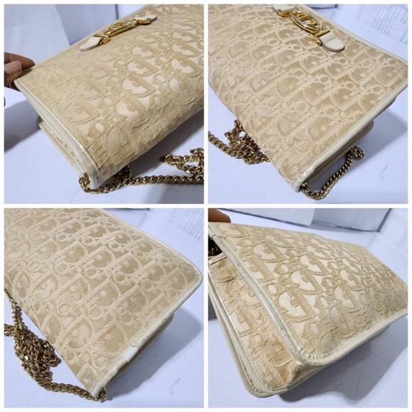 Authentic Christian Dior Vintage Trotter Canvas Chain Shoulder Bag Beige/Cream - Picture 12 of 14